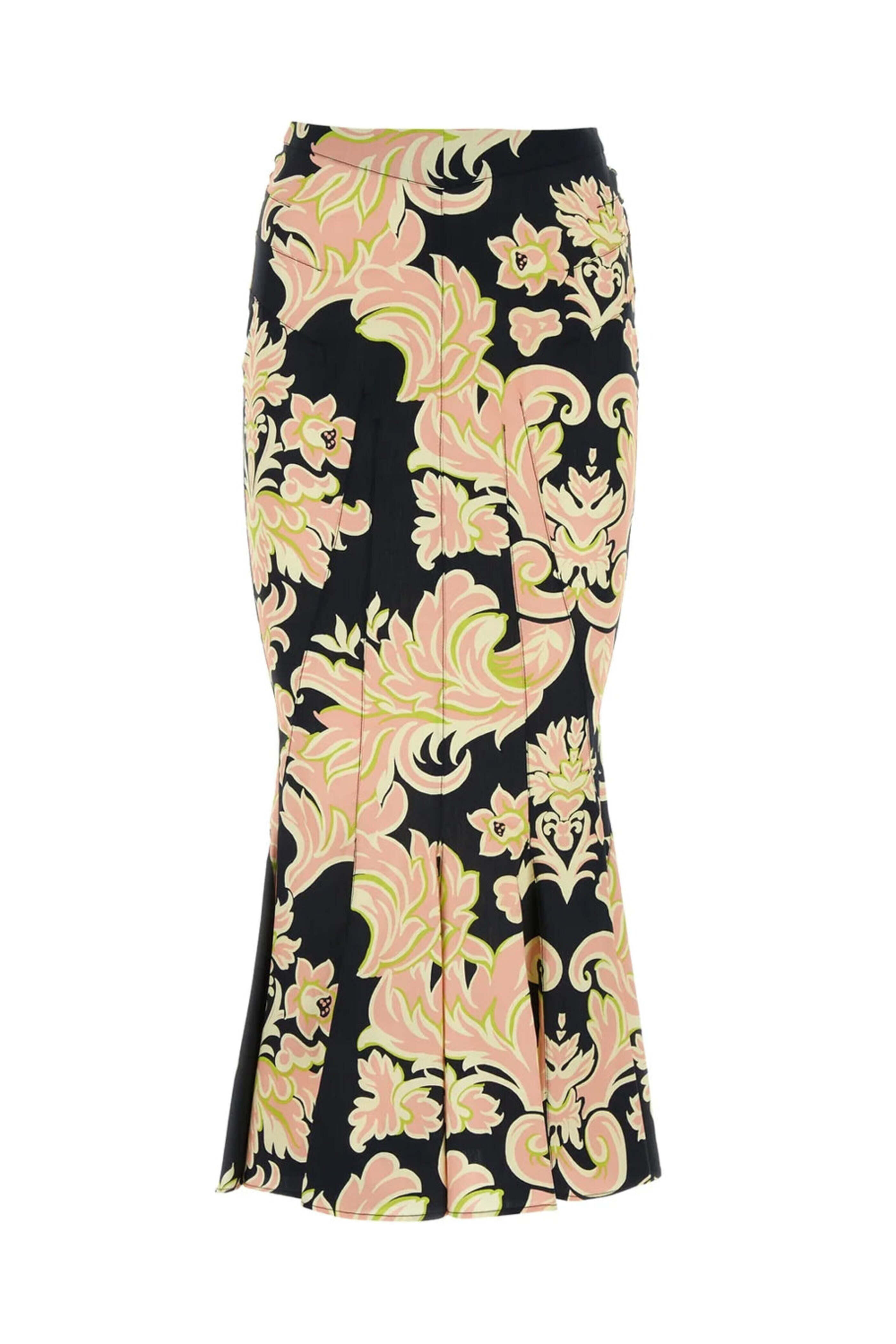 Etro - Black Venus Print Flare Midi Skirt