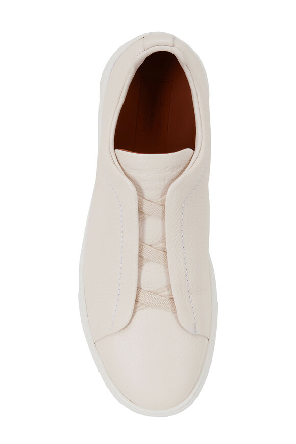 Zegna - Triple Stitch Cream Leather Low Top Sneaker