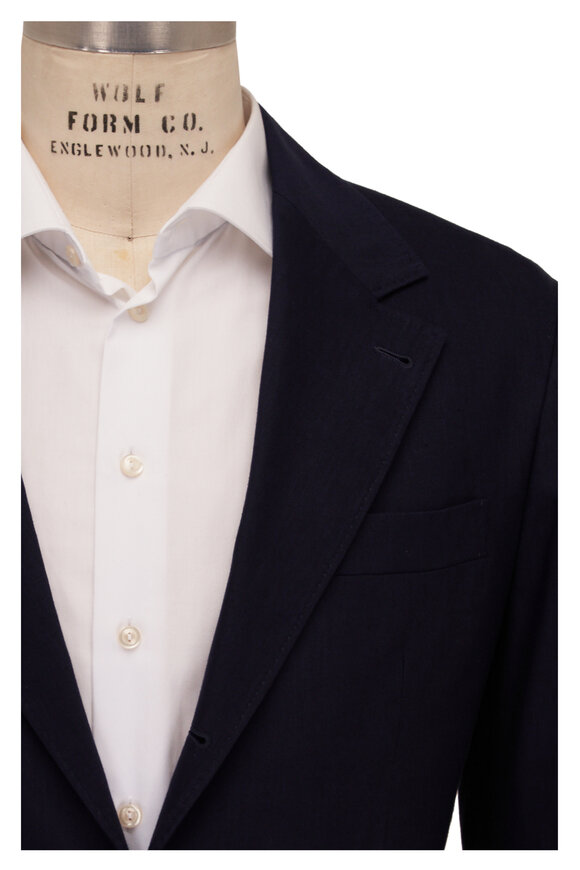 Brunello Cucinelli Solid Navy Linen & Wool Suit Jacket