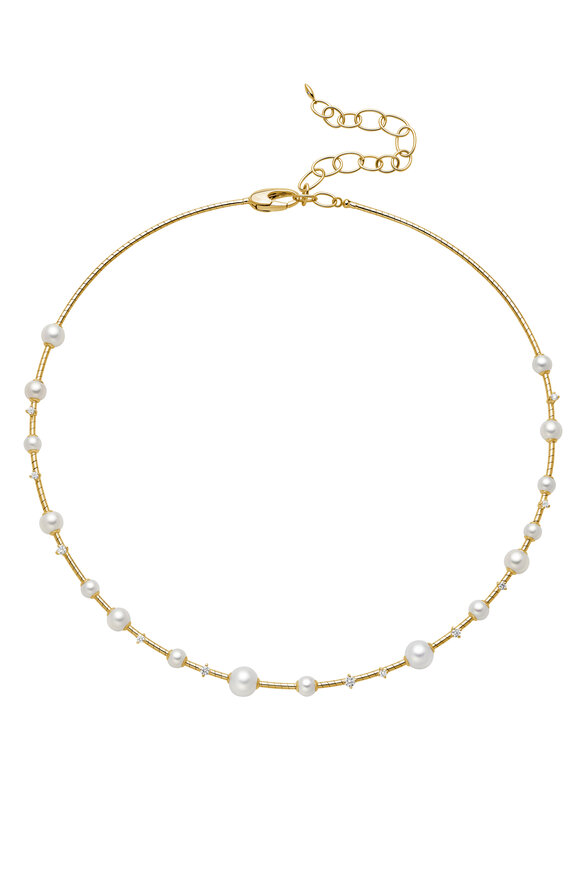 Mattia Cielo 18k Yellow Gold Pearl & Diamond Rugiada Necklace
