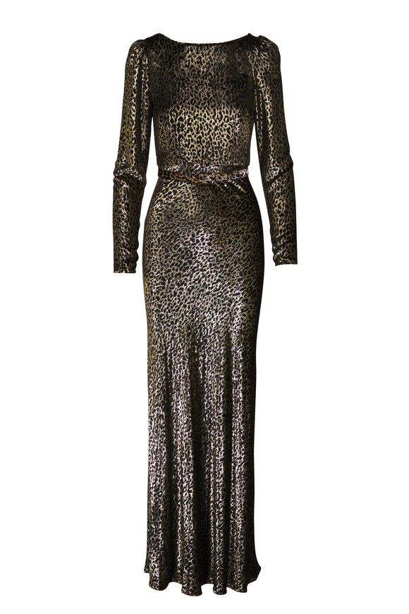 Libertine Vreeland Gold Animal Print Belted Low Back Gown