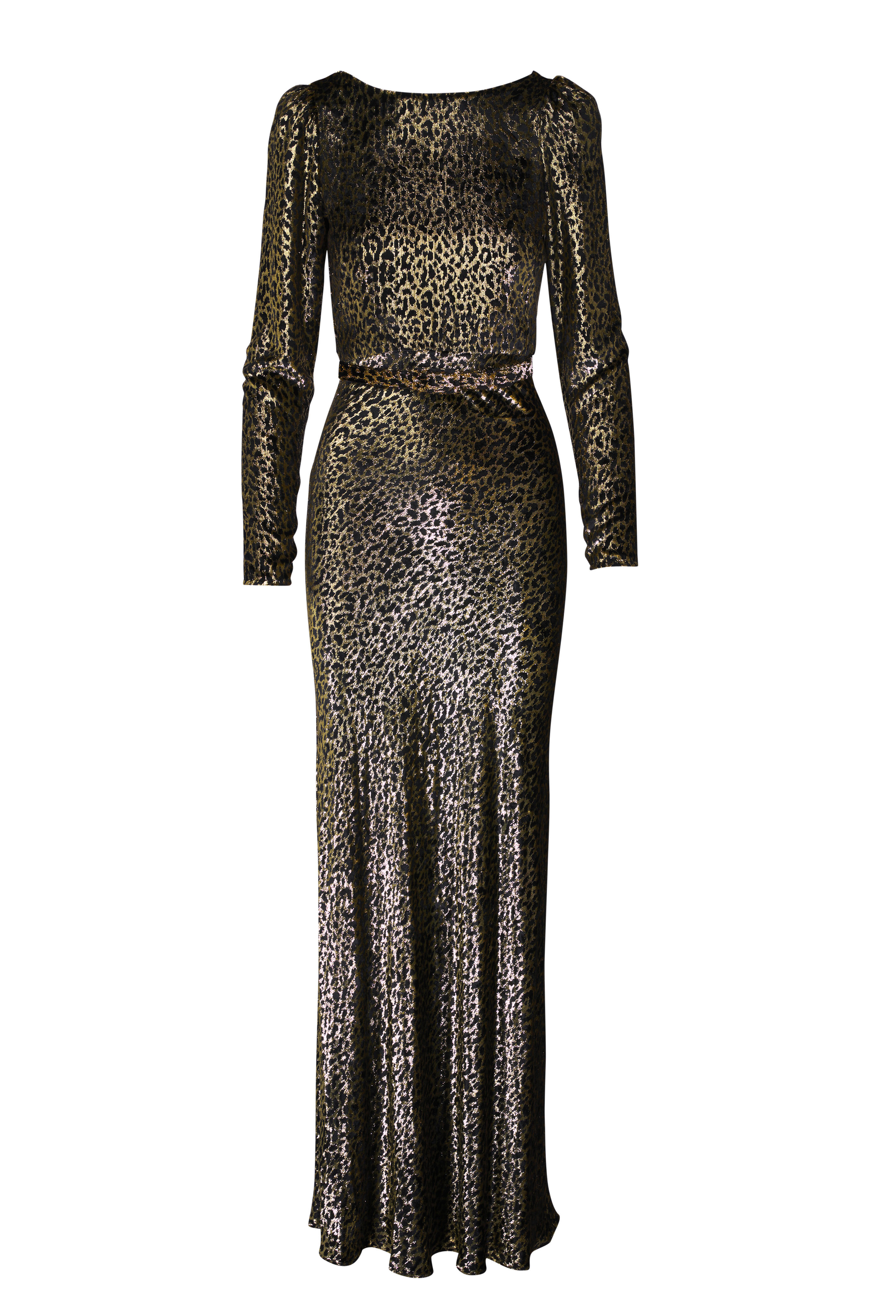 Libertine - Vreeland Gold Animal Print Belted Low Back Gown