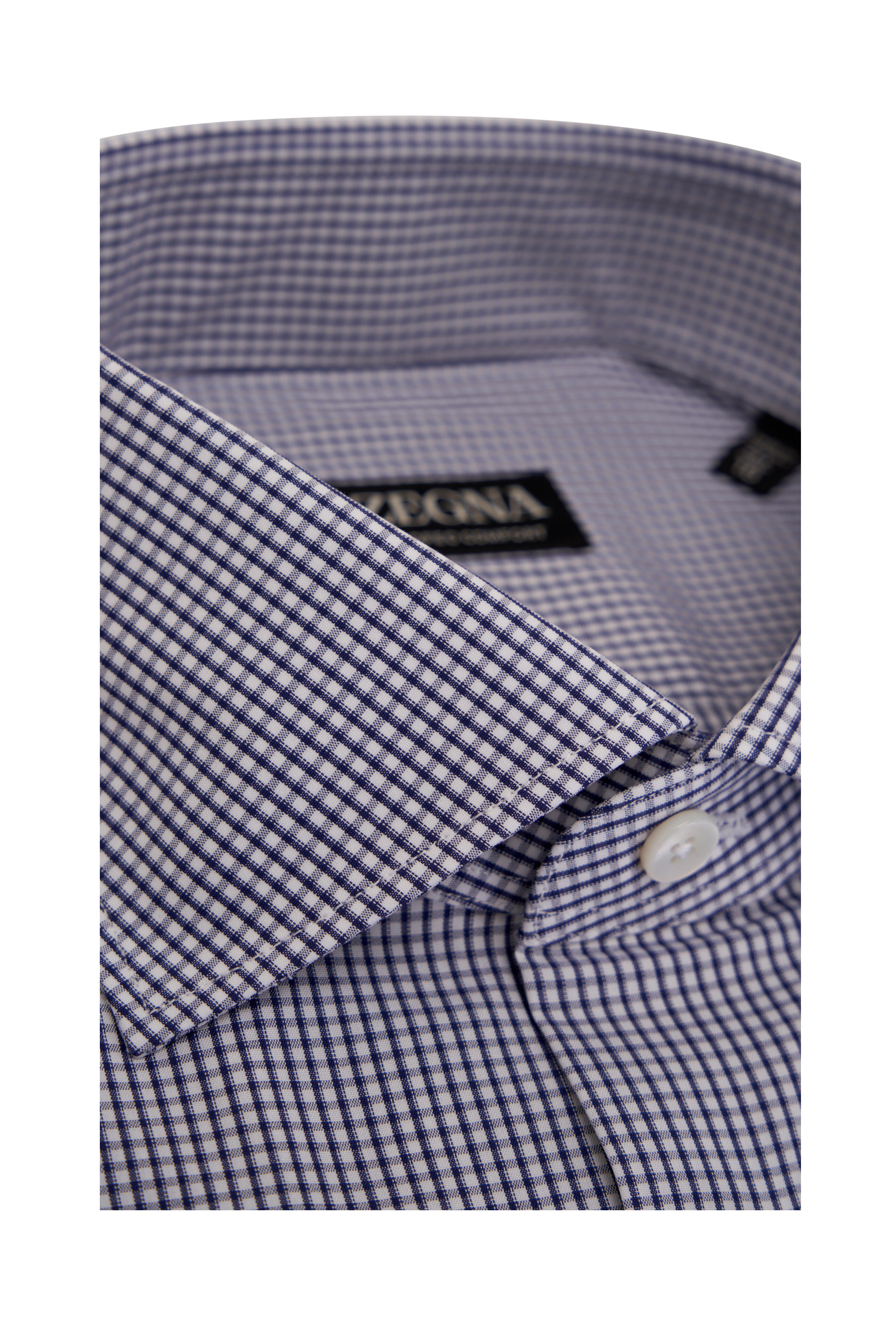 Zegna - Navy Check Cotton Dress Shirt | Mitchell Stores
