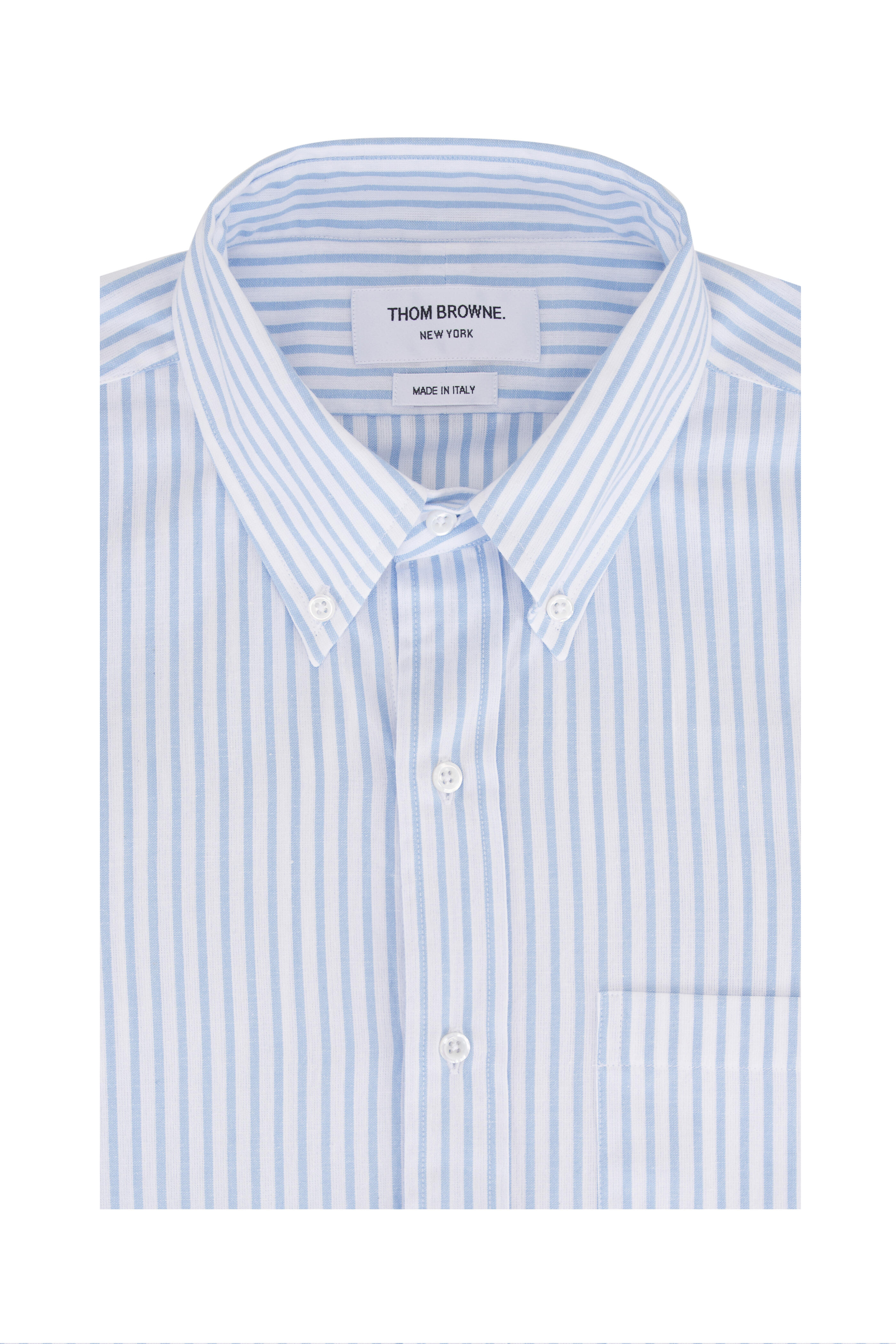 Thom Browne - Madras Blue & White Stripe Armband Sport Shirt