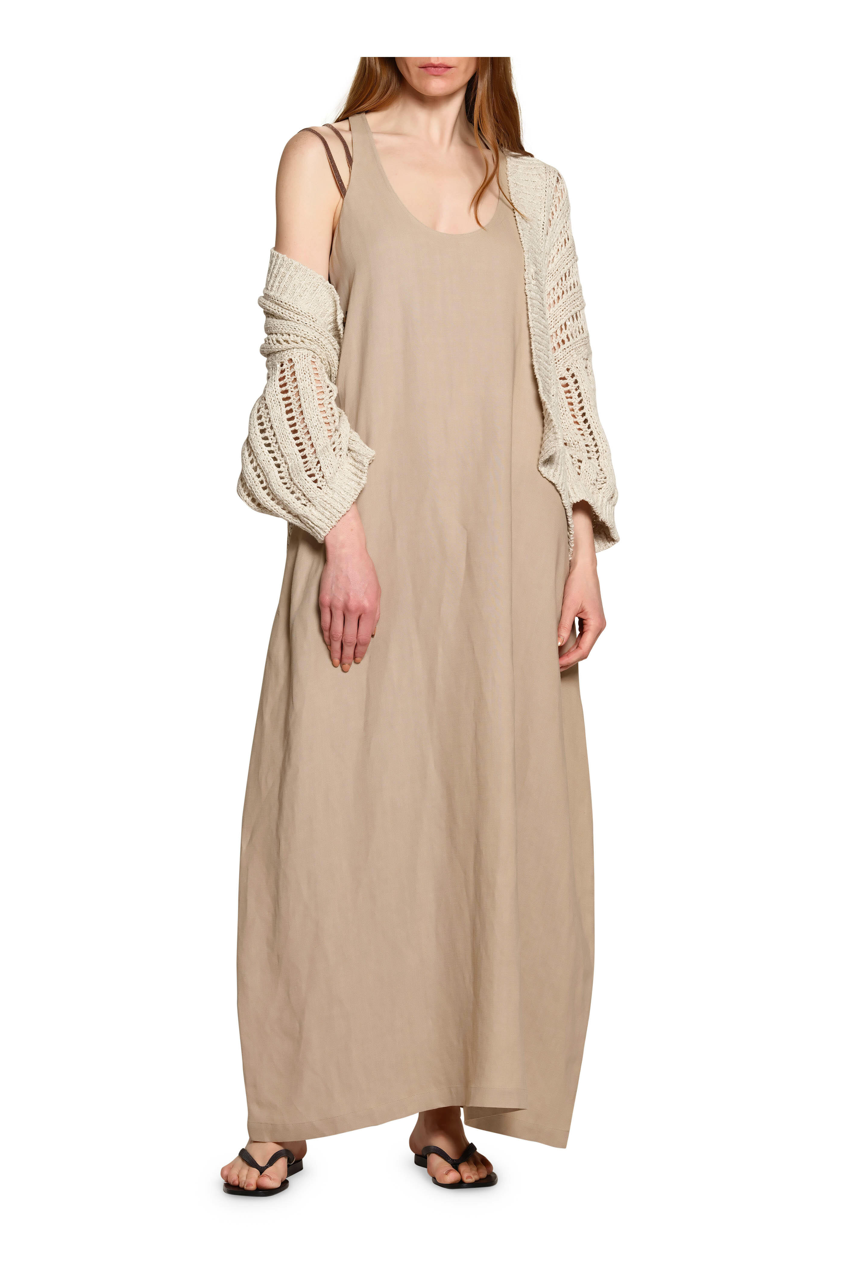 ブルネロ クチネリ ベージュ ラメ コットン 綿 カーディガン ボレロ 半袖 Brunello Cucinelli - Beige Panama Sequin Knit Cardigan