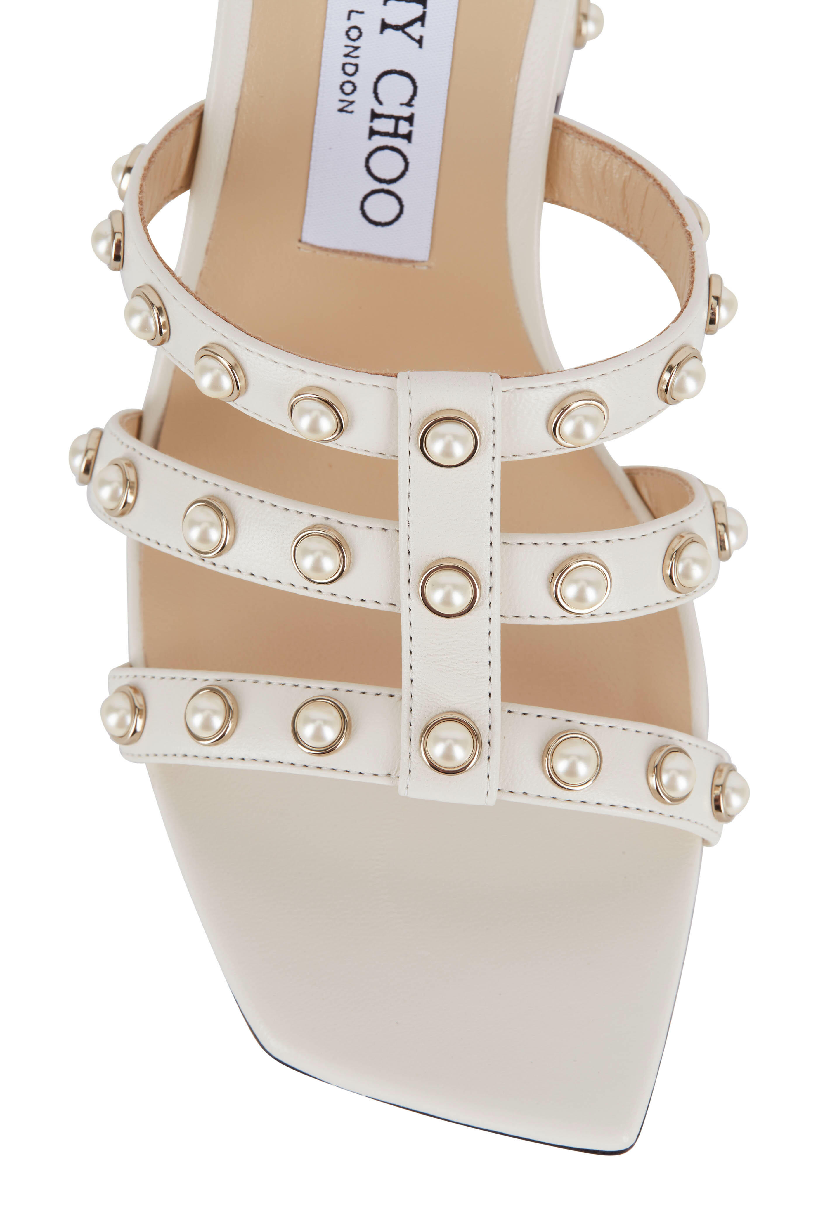 Jimmy Choo - Hazal Latte Leather Pearl Stud Sandal, 85mm
