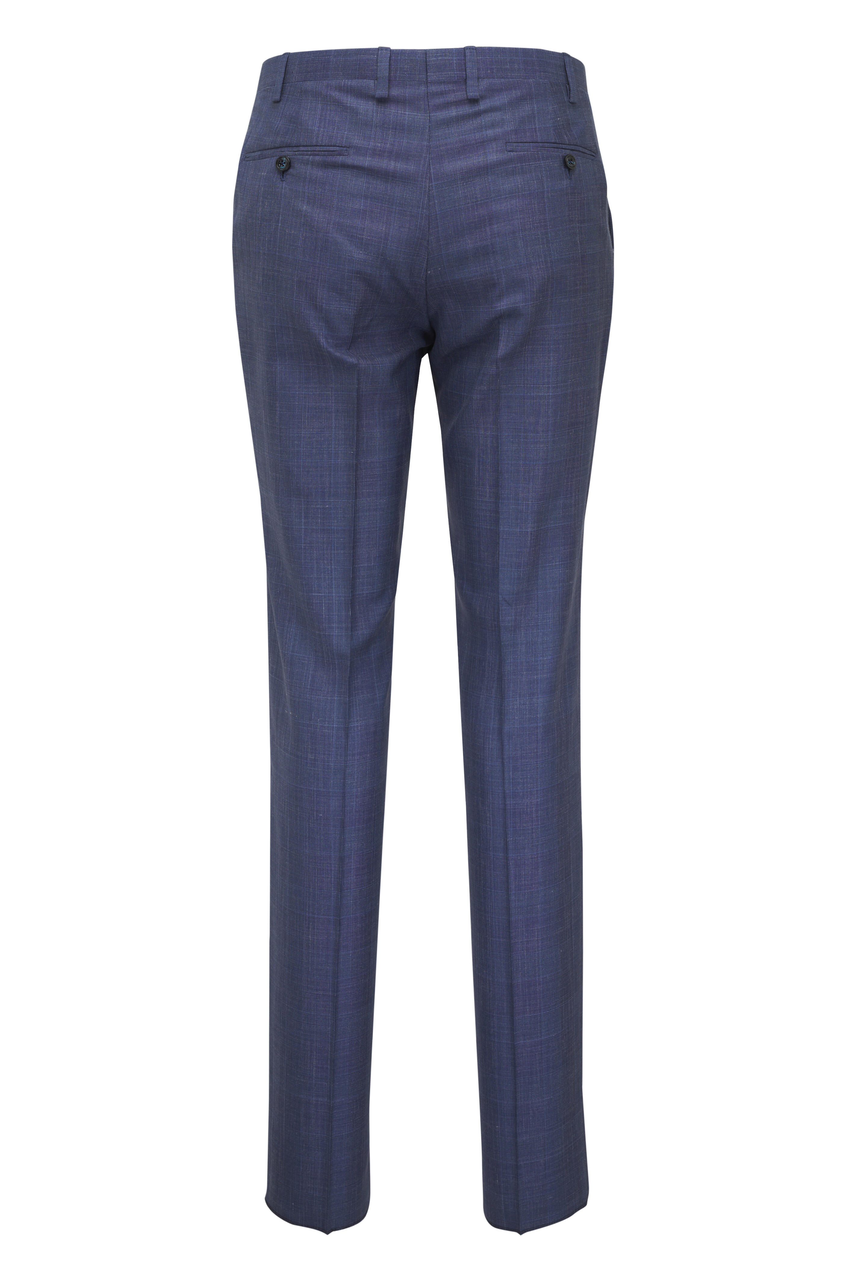 Kiton - Slate Blue Tonal Plaid Wool, Silk & Linen Suit