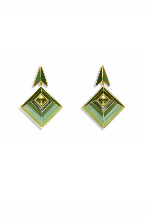 Van Gelder Maxi Baoli Well Peridot Square Pendant Earrings - view 1