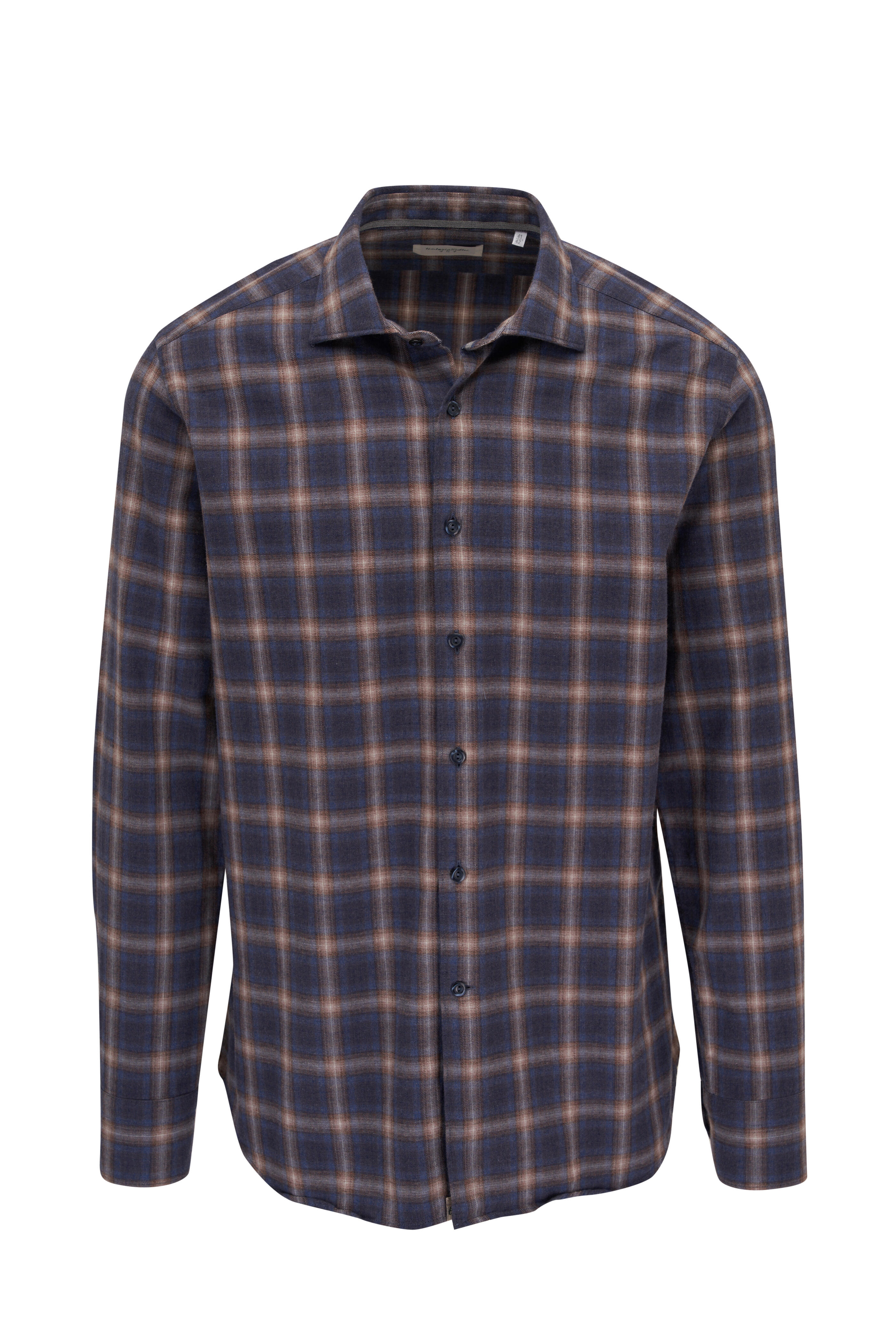 Tintoria - Blue & Gray Windowpane Plaid Cotton Sport Shirt