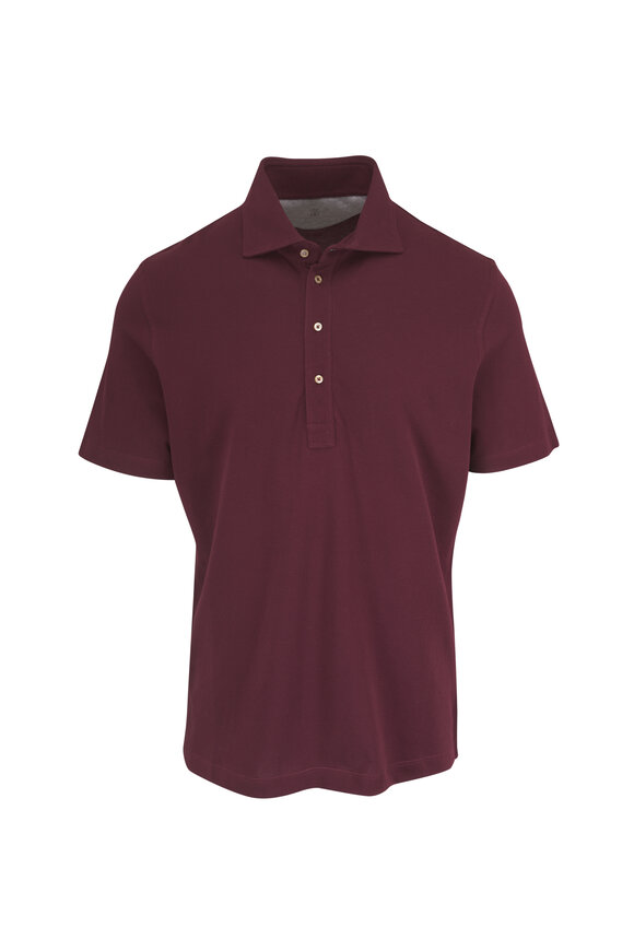 Brunello Cucinelli Burgundy Cotton Jersey Polo - view 1