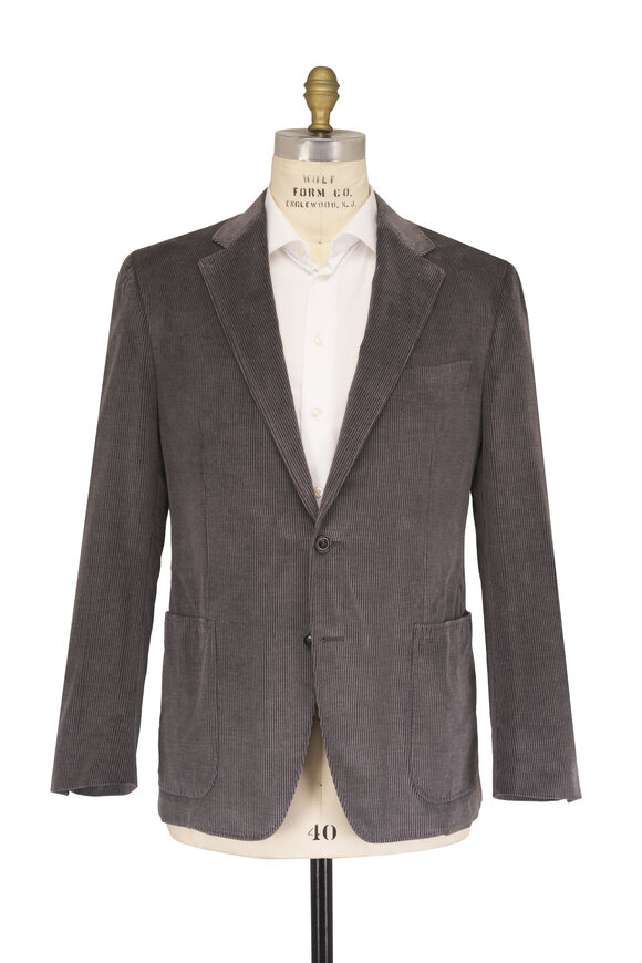 Canali Gray Luxury Solid Corduroy Sportcoat - view 2