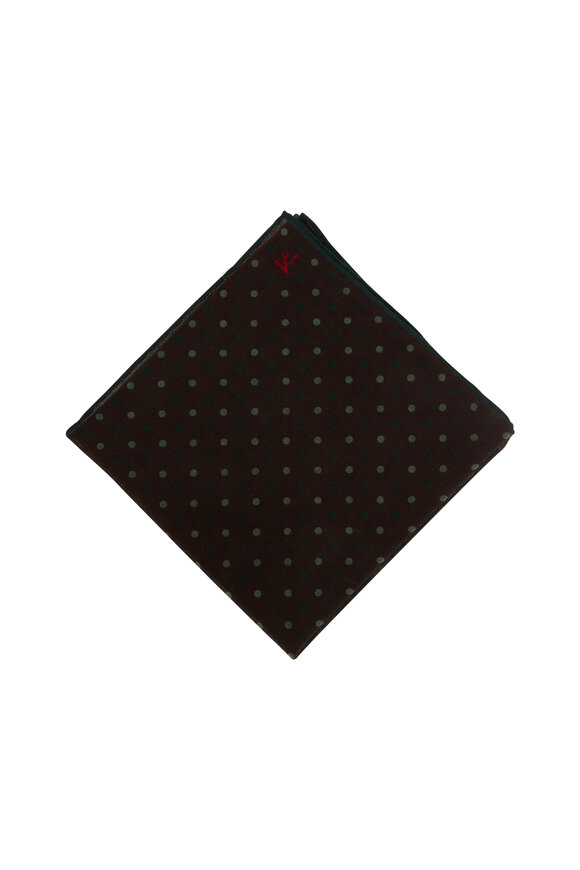 Isaia - Charcoal & Green Dot Wool Pocket Square