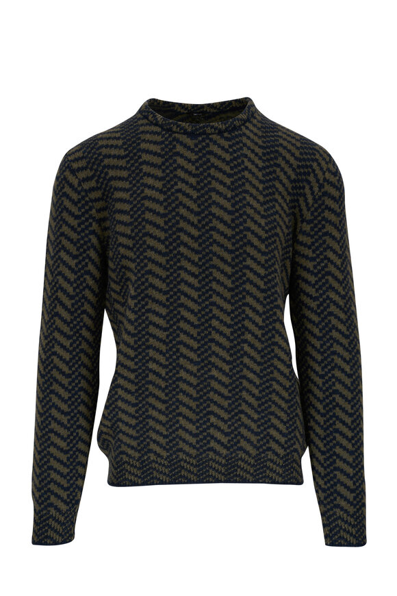 Kiton - Olive & Navy Pattern Cashmere Sweater