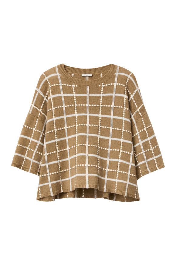 Lafayette 148 New York Cadet Khaki Cashmere Hand Embellished Grid Sweater - view 1