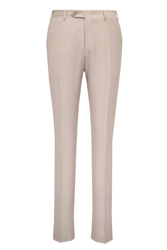 Canali Tan Solid Wool Dress Pant