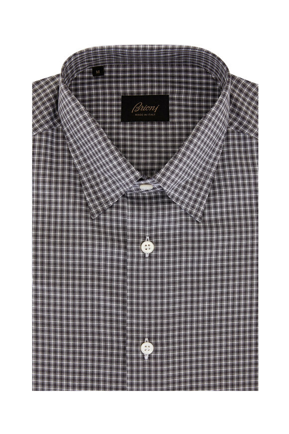 Brioni - Gray & White Plaid Cotton Sport Shirt