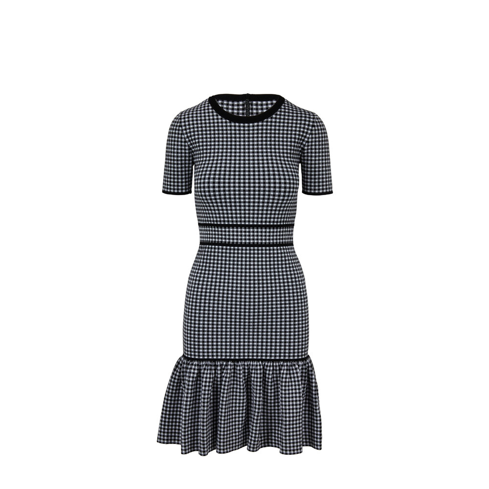 Michael Kors Collection - Black & White Stretch Gingham Short Sleeve Dress