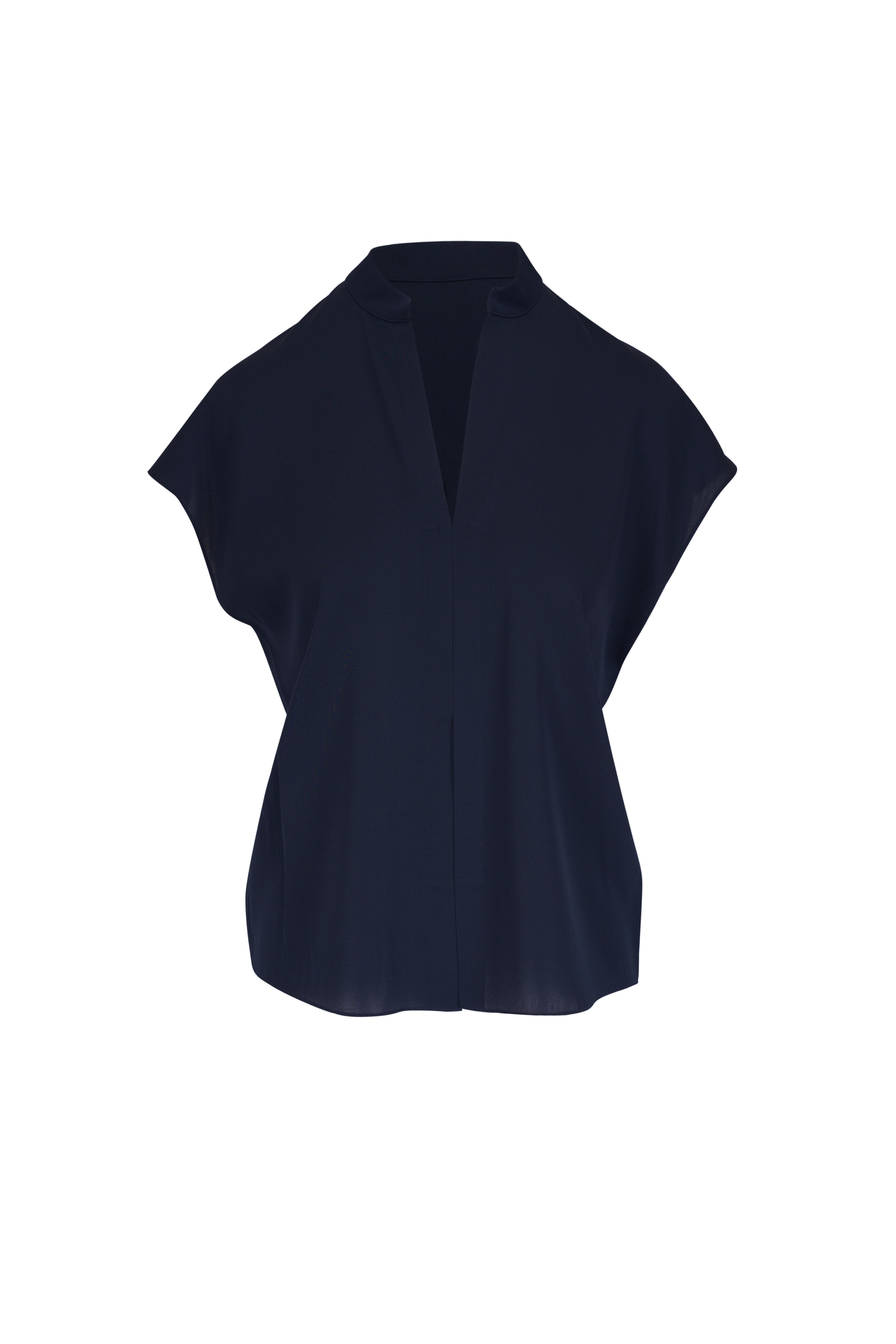 Vince - Blue Contrast Placket Silk Cap Sleeve Blouse