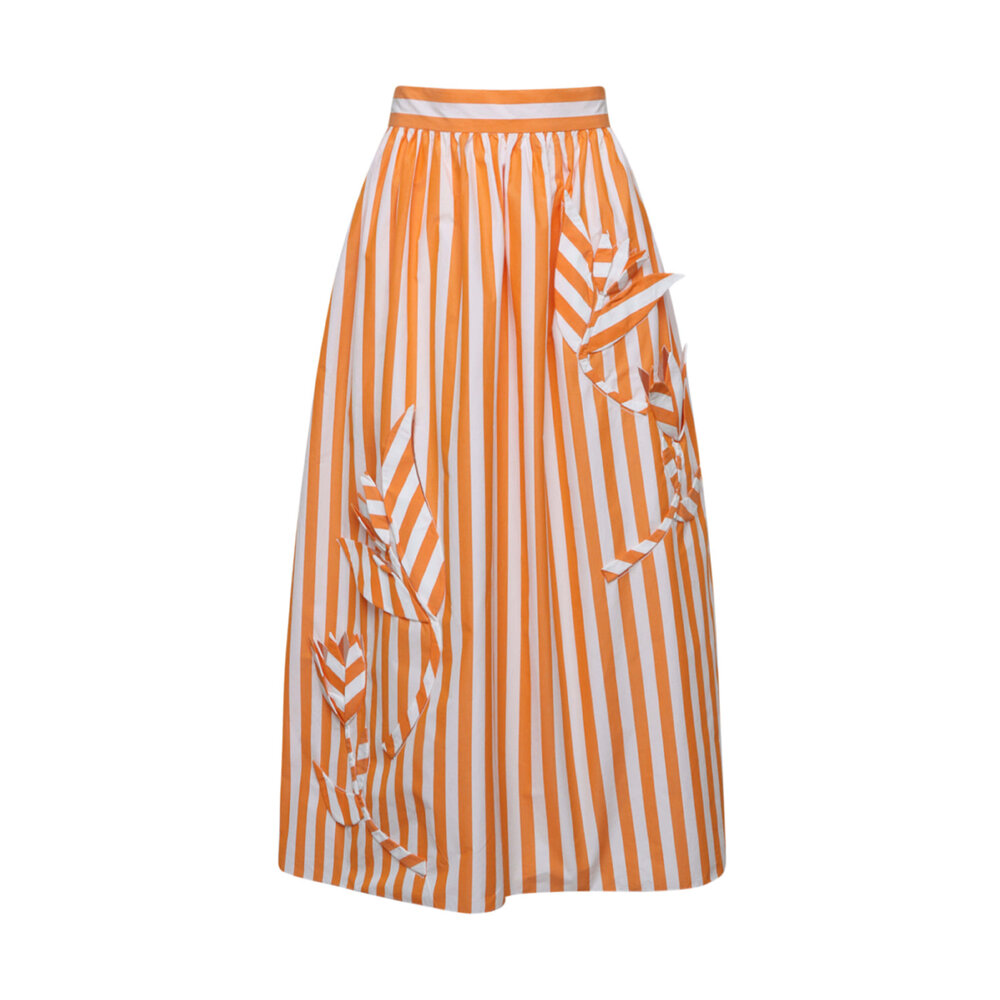 Oscar de la Renta - Clementine & White Stripe A-Line Skirt