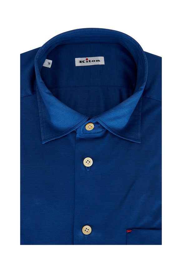 Kiton - Bright Blue Pine Piqué Sport Shirt