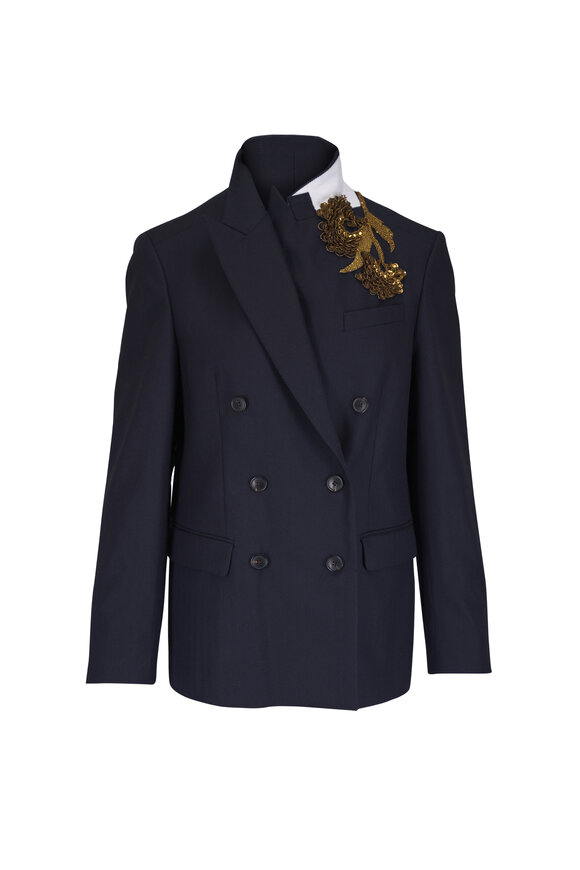 Dries Van Noten Barrysta Navy Blue Embroided Jacket - view 1