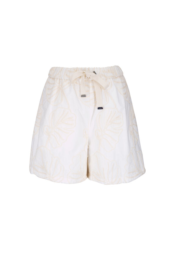 Moncler White Cotton Floral Embellished Shorts