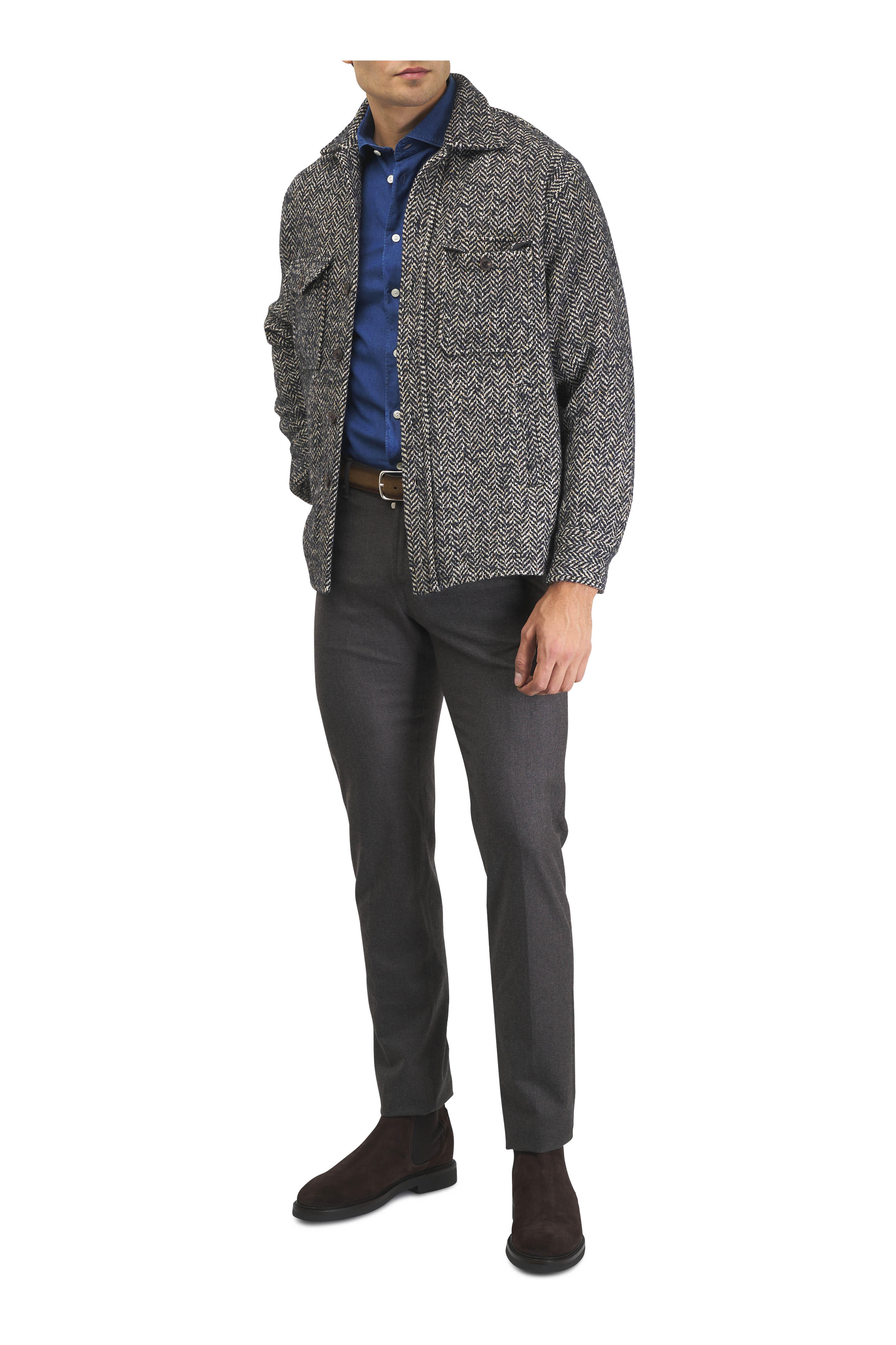 Tintoria - Black Herringbone Front Button Over Shirt