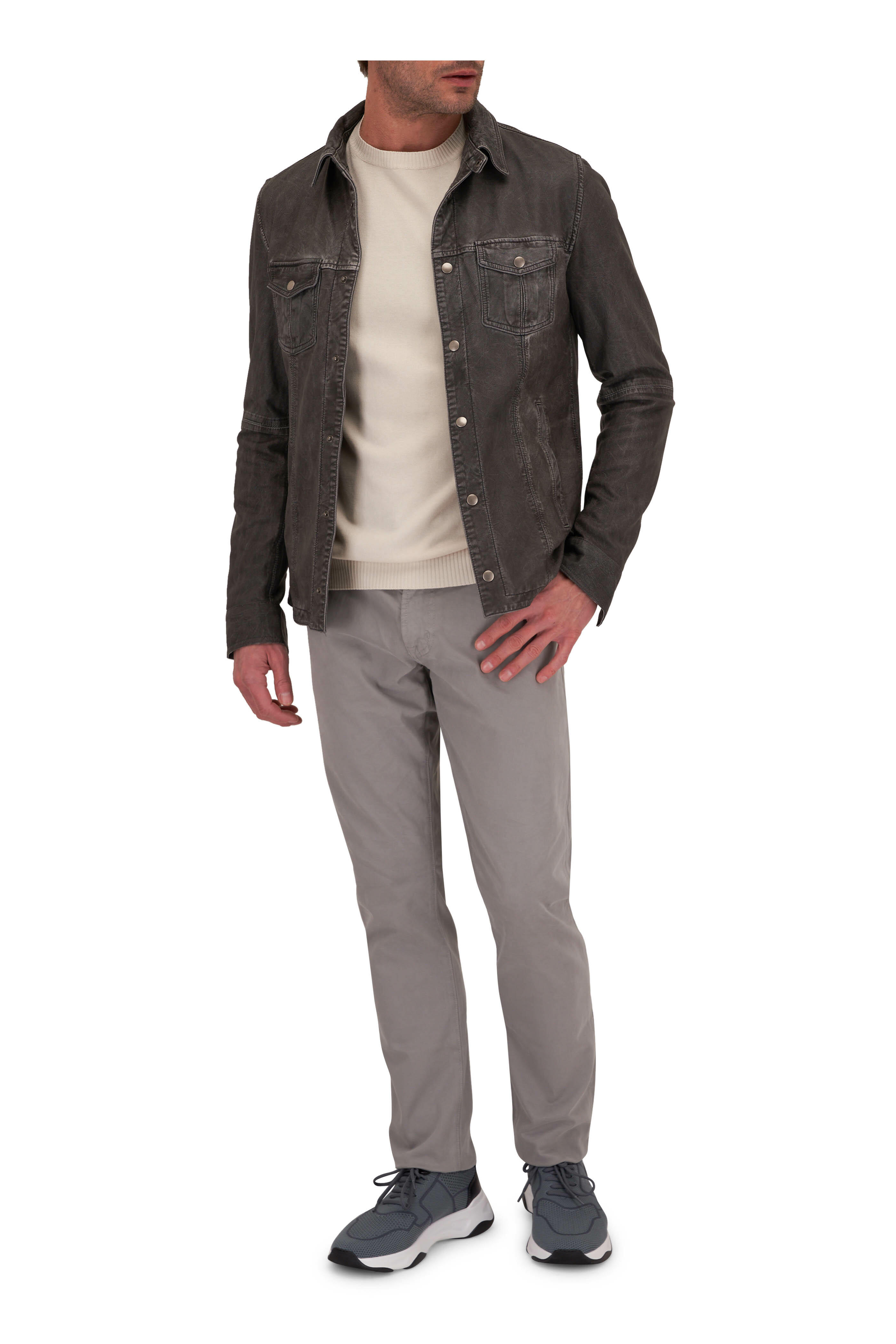 Moorer long-sleeve leather overshirt - Grey