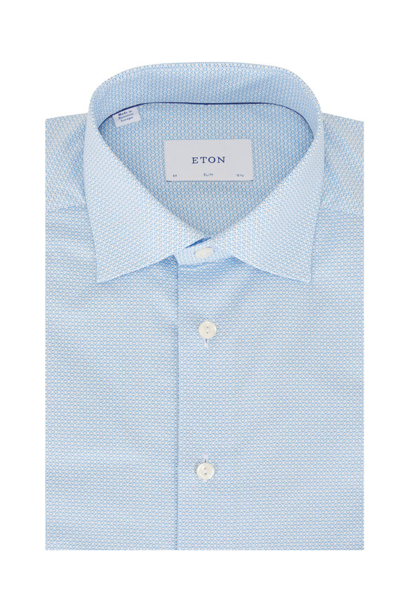 Eton Blue Micro Geo Print Dress Shirt