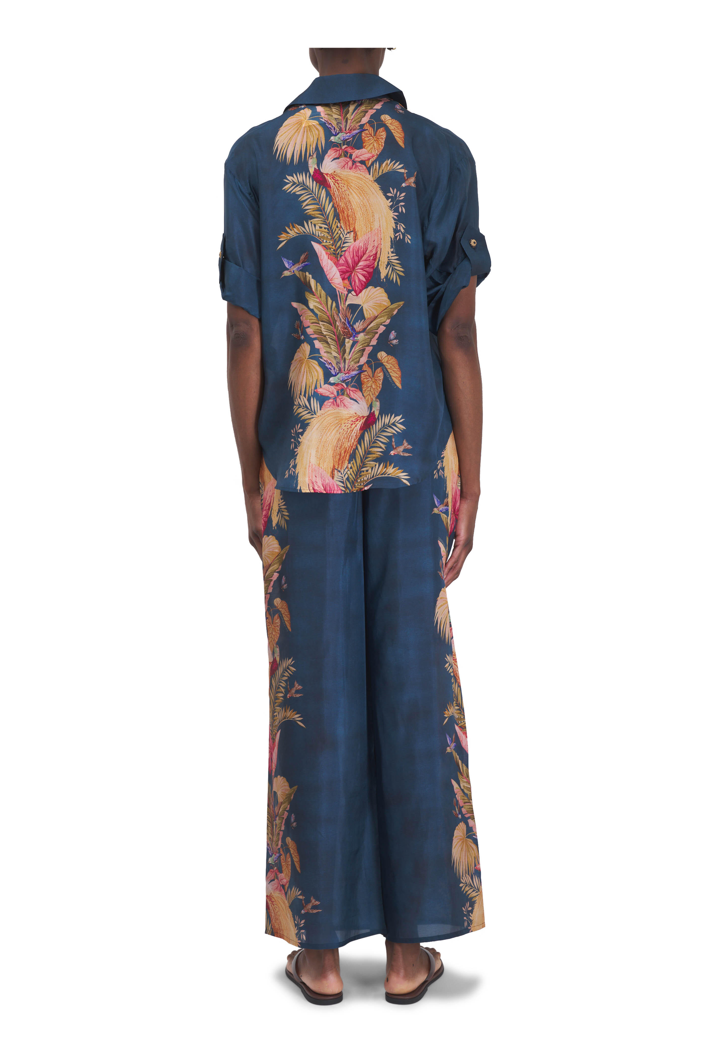 Zimmermann - Ascension Dark Blue Palm Floral Relaxed Pant