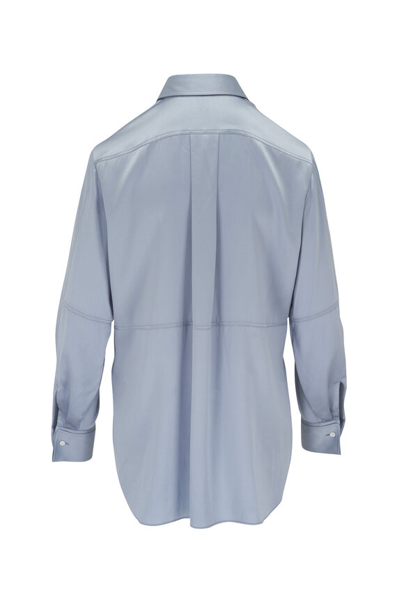 Brunello Cucinelli - Light Blue Silk Stretch Bib Blouse 