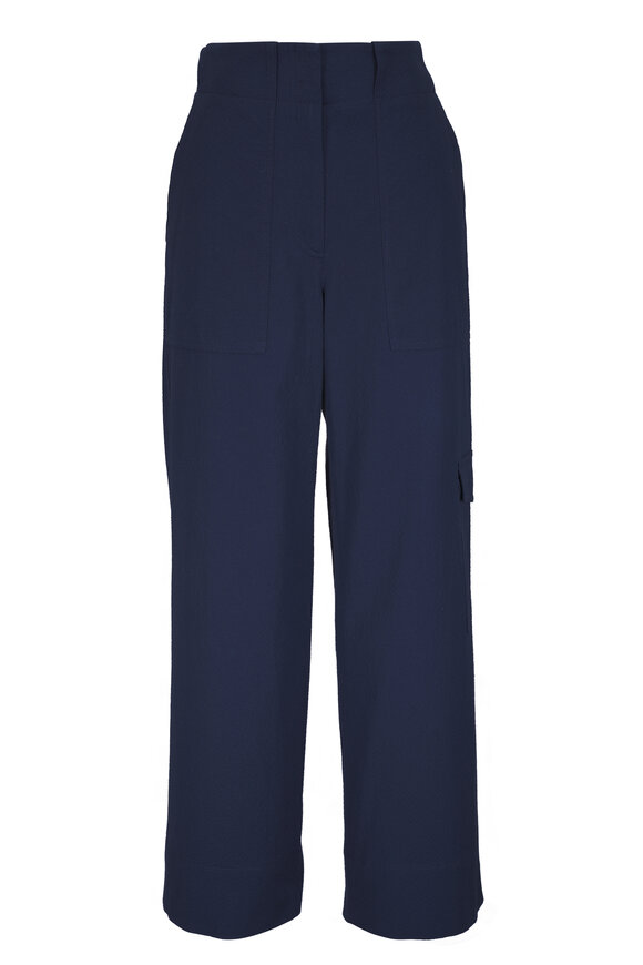 Akris Punto Cliff Seersucker Dark Blue Crop Cargo Pants