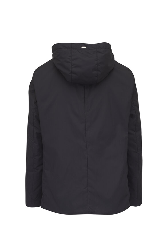 Herno Navy Blue Microfiber Hooded Blazer - view 3
