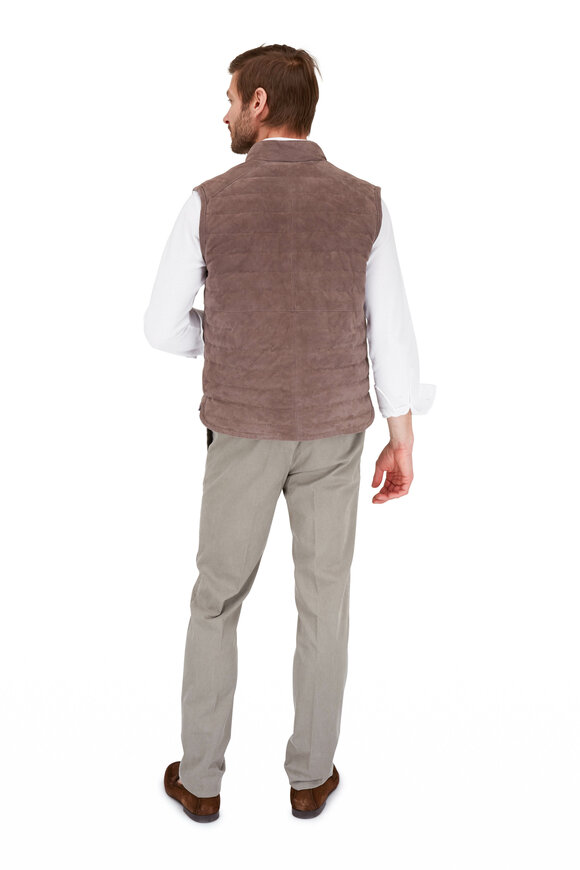 Eddy Monetti - Taupe Perforated Leather Reversible Down Vest