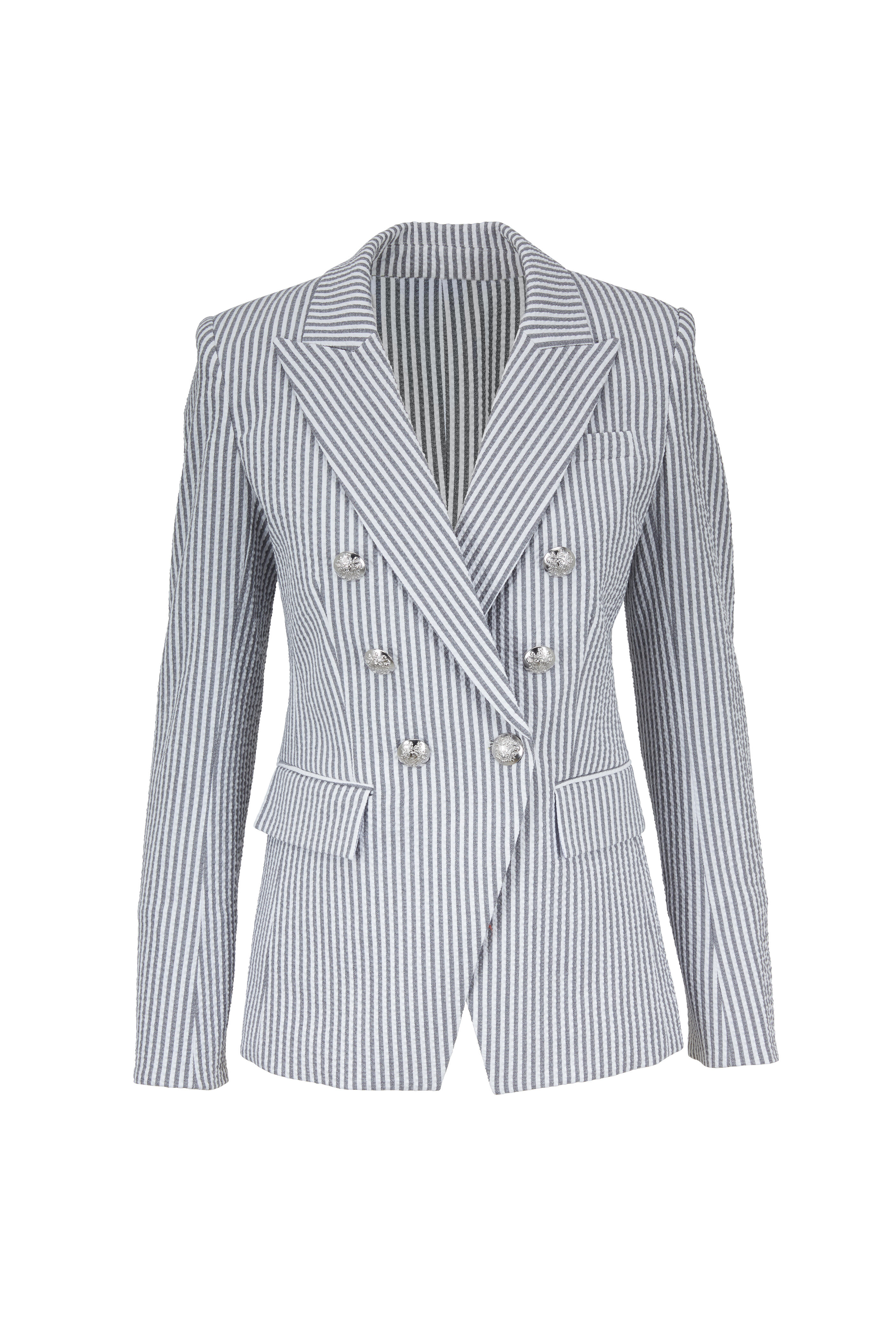 Veronica Beard - Miller Gray & White Striped Double-Breasted Jacket