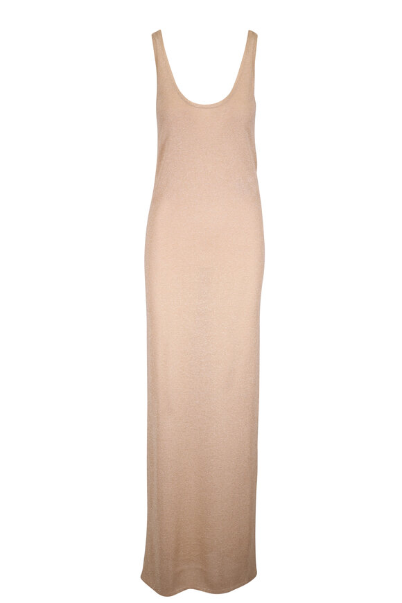 Saint Laurent Light Gold Long Tank Lurex Mesh Maxi Dress