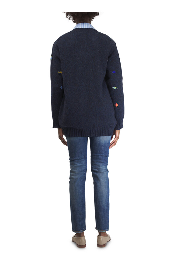 Loewe - Fishy Black & Blue Mouliné Wool Cardigan