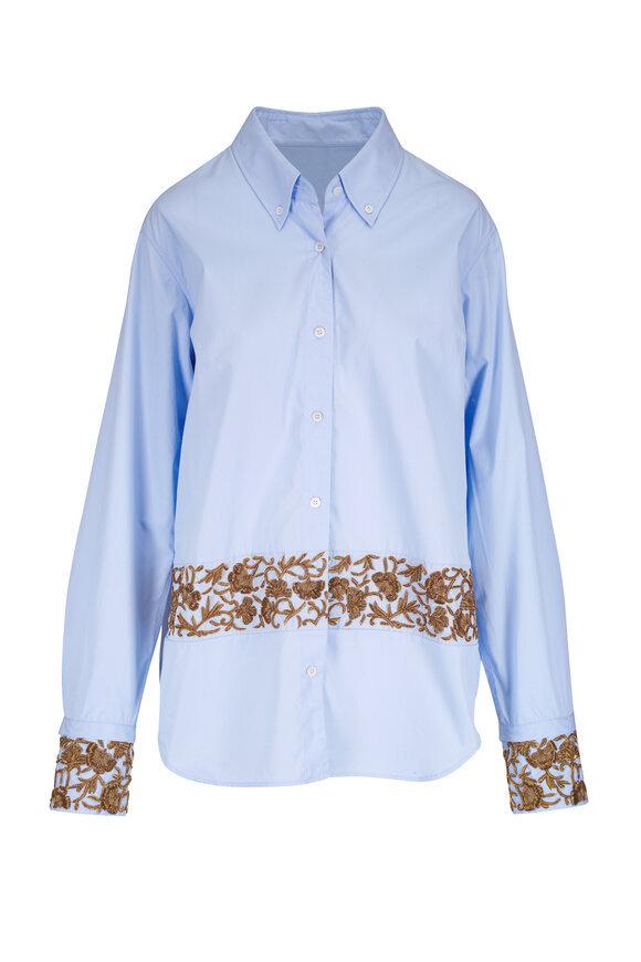 Dries Van Noten Oxford Blue Embellished Blouse - view 1
