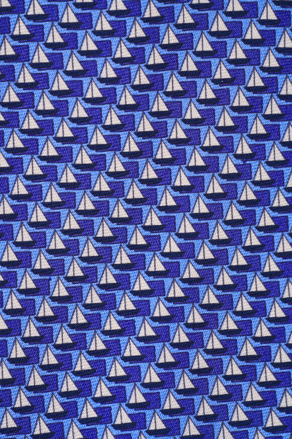 Zegna Medium Blue Sailboat Print Silk Necktie - view 2