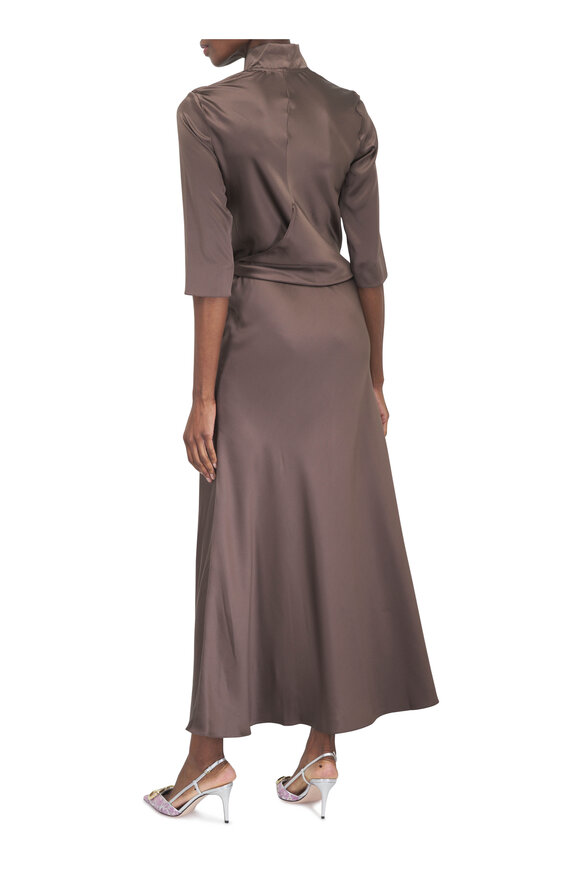 Peter Cohen Dark Brown Heavy Satin Blouse Dress - view 4