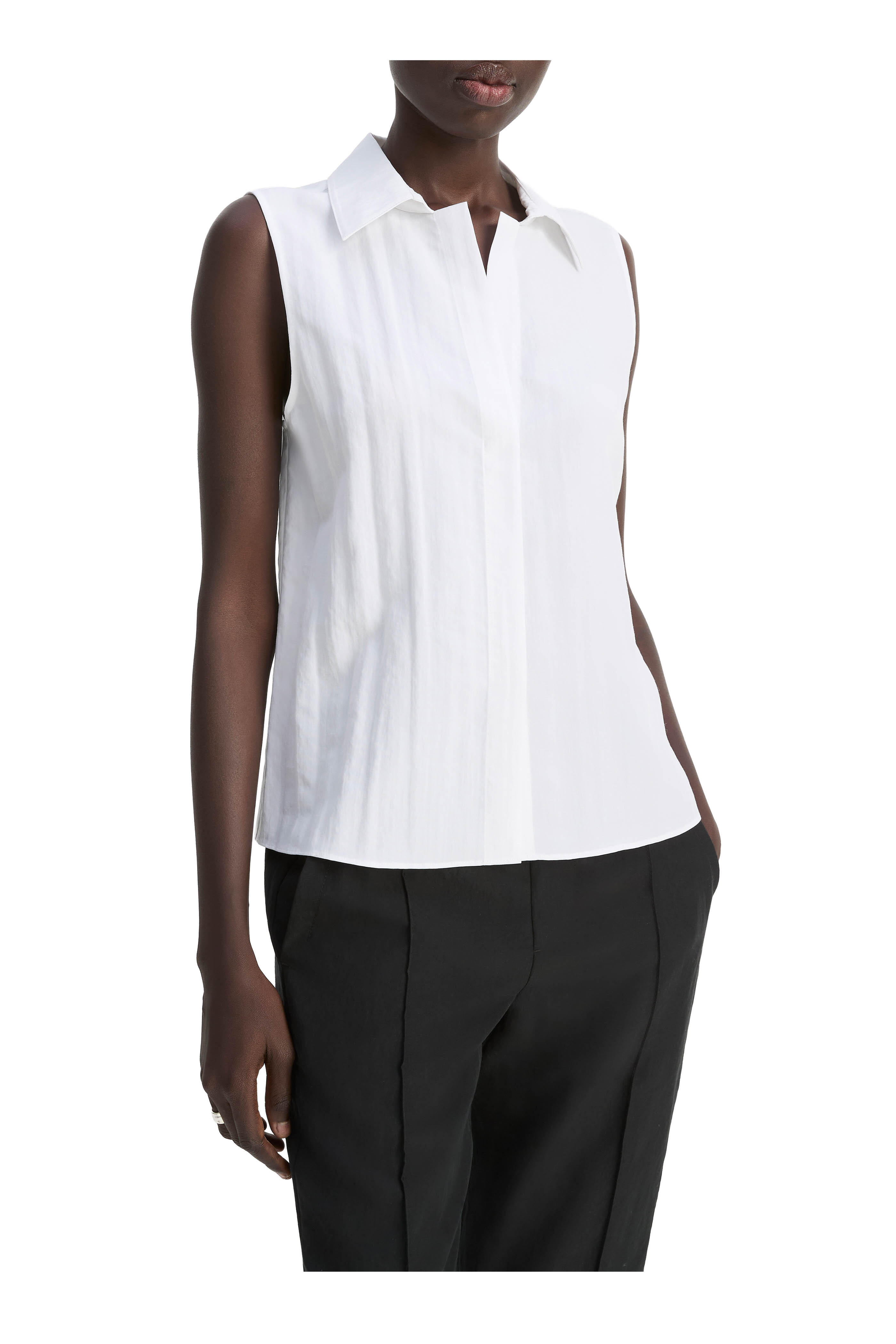 Vince - Optic White Sleeveless Button-Up Shirt