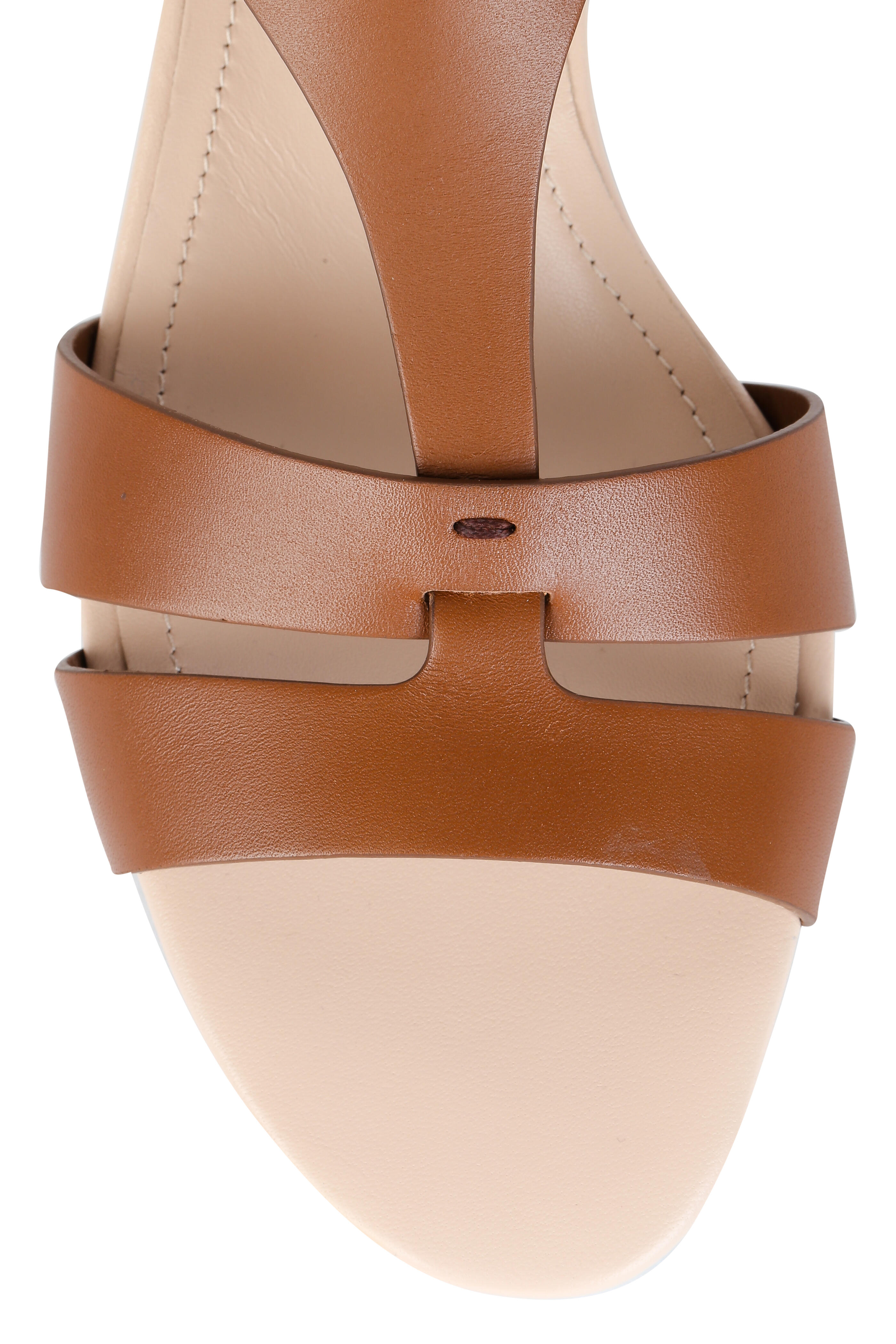 Tod's - Cognac Leather T-Strap Wedge Sandal, 35mm