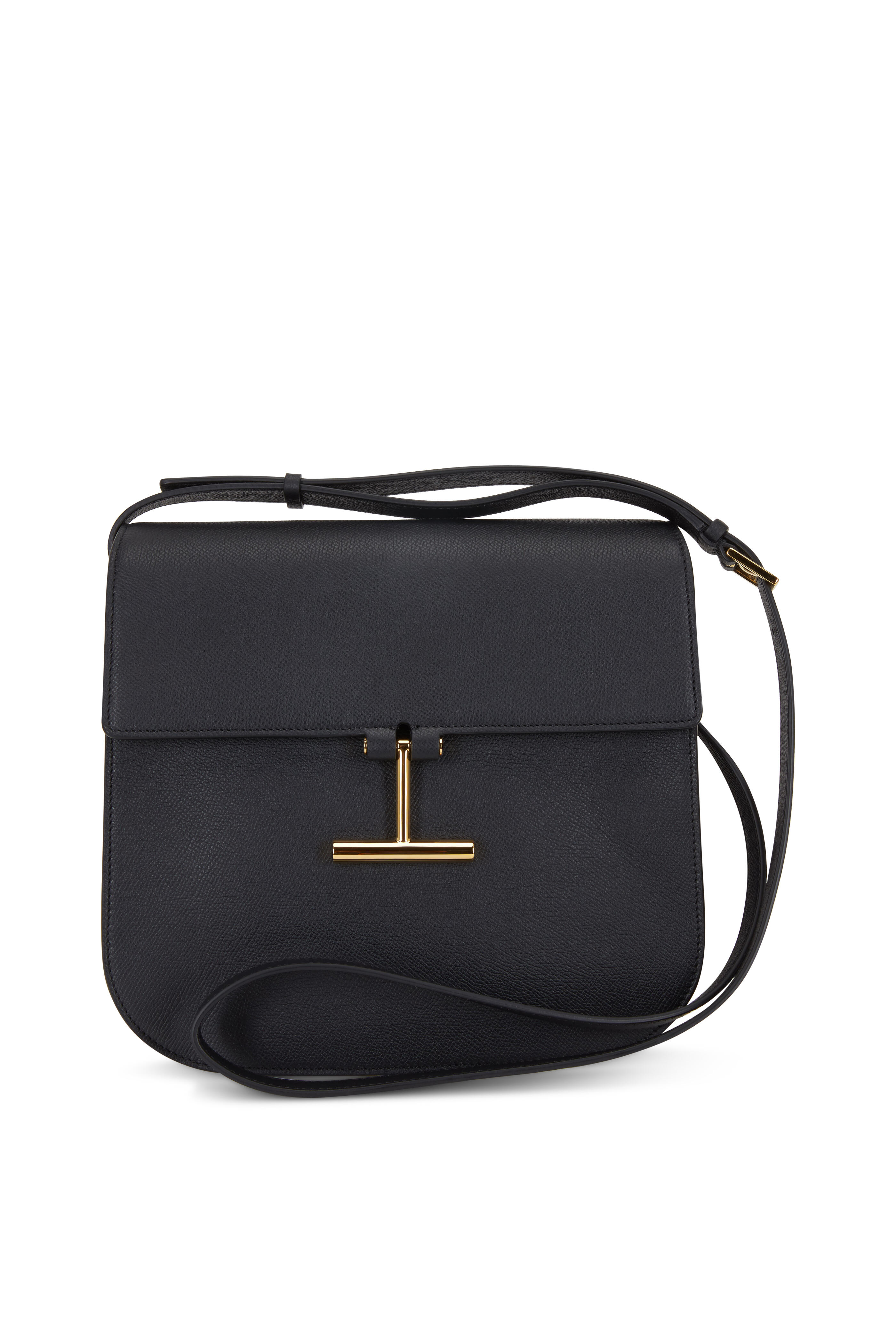 【送料&関税込】Tom Ford Black Leather Crossbody Bag Tom Ford - Tara Black Leather T Clasp Large Crossbody