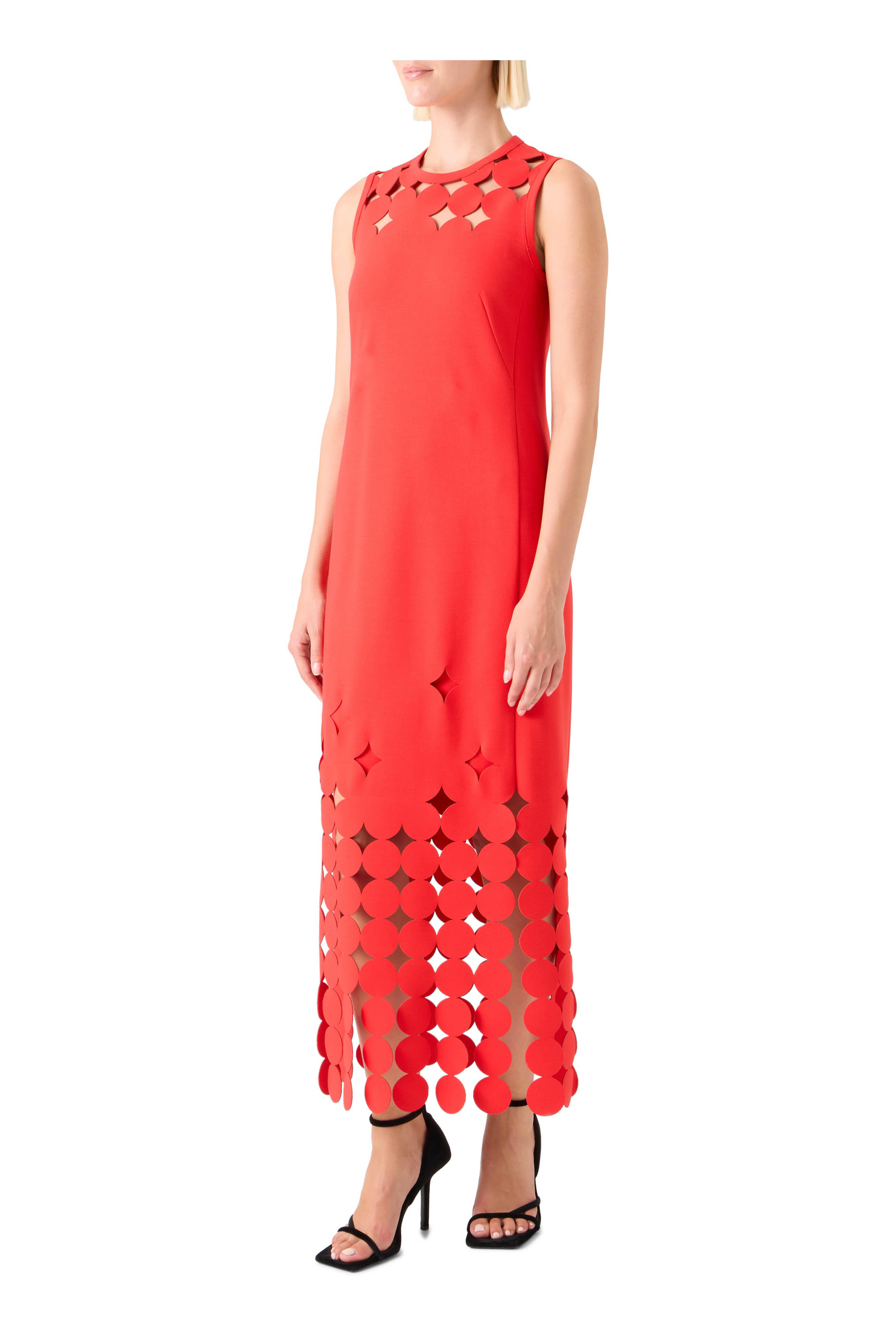Akris Punto - Red Dropping Dot Cut-Out Midi Dress