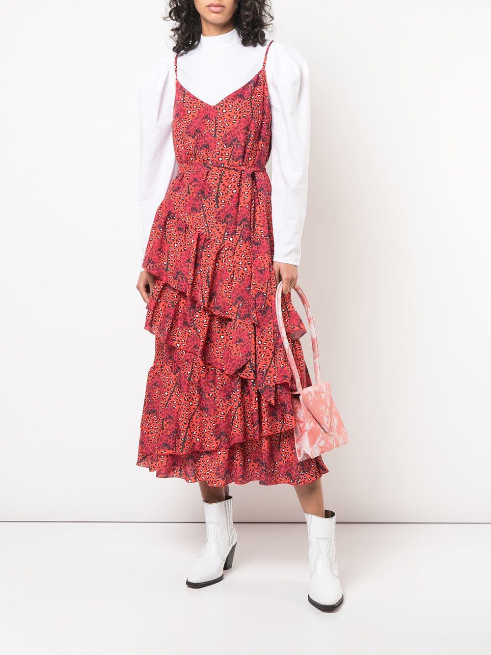 Borgo De Nor - Coco Red Leopard & Orchid Printed Crêpe Dress