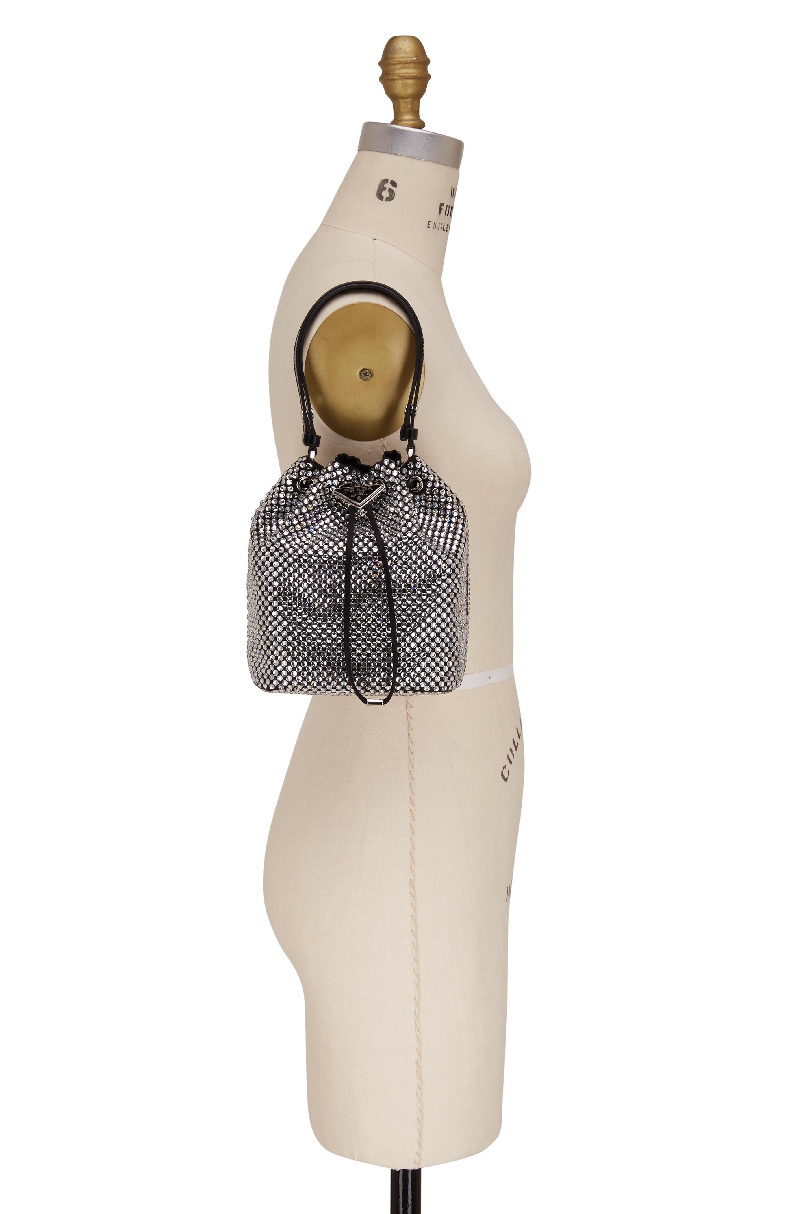 Prada - Black Satin & Crystal Embellished Mini Bucket Bag