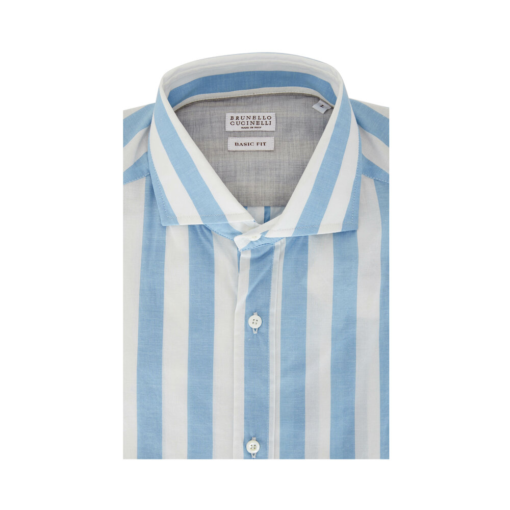 【BRUNELLO CUCINELLI】コットン 青 イタリア ペイズリーシャツ s25-brunello-cucinelli-dusty-
