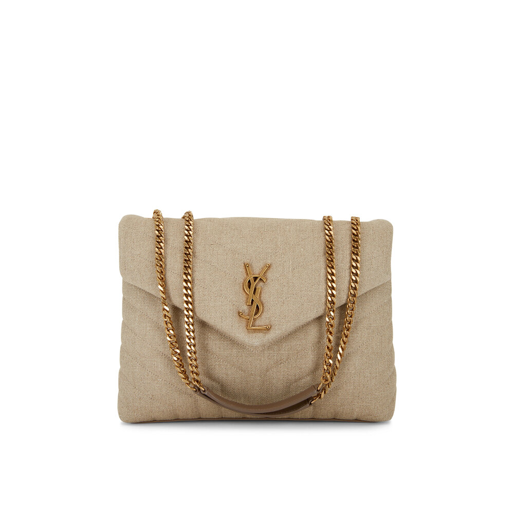 Saint Laurent Loulou Small Linen Shoulder Bag in Natural