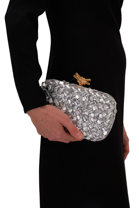 Bottega Veneta - Knot Silver Confetti Woven Leather Clutch 