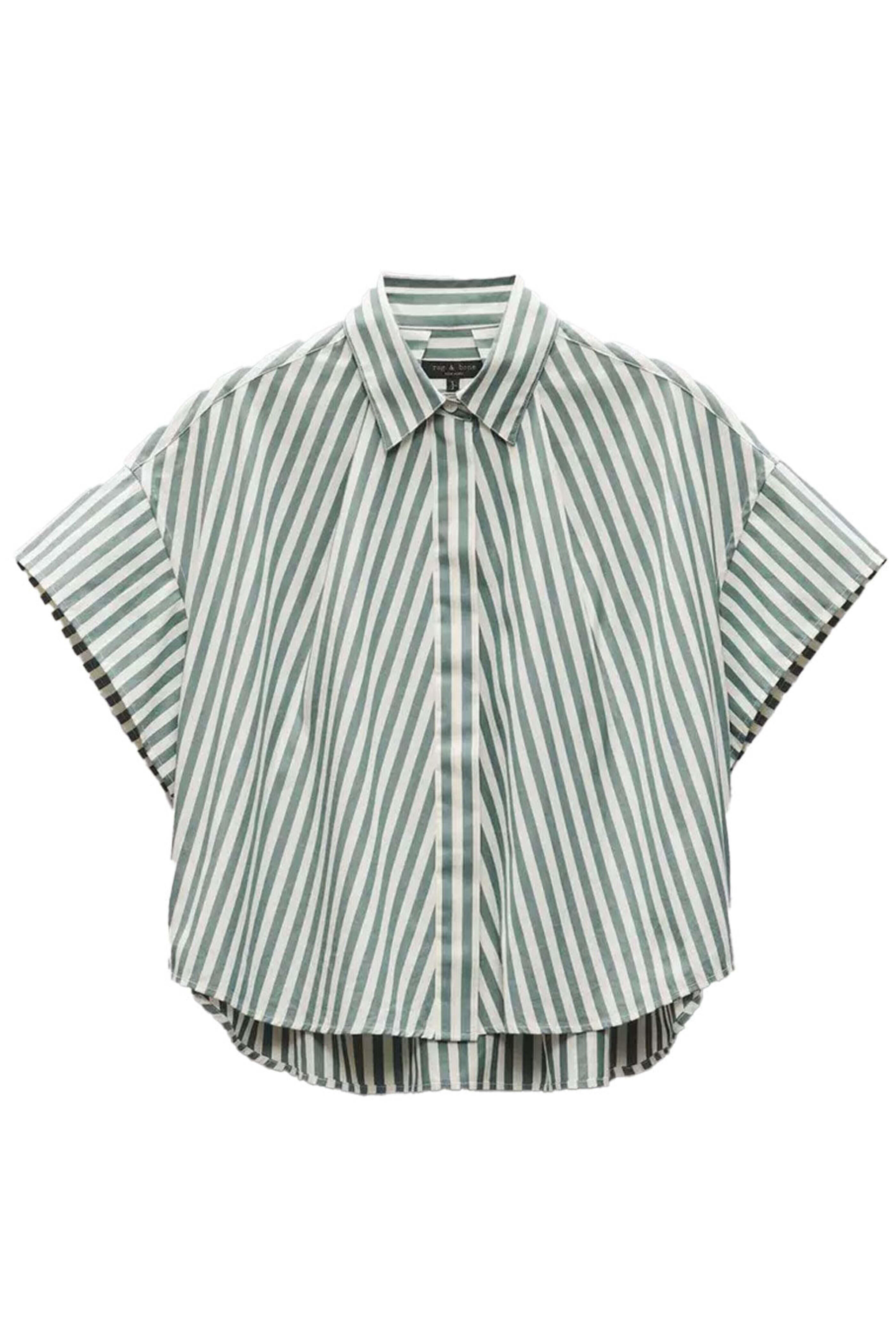 Rag & Bone - Green Stripe Martha Short Sleeve Poplin Shirt
